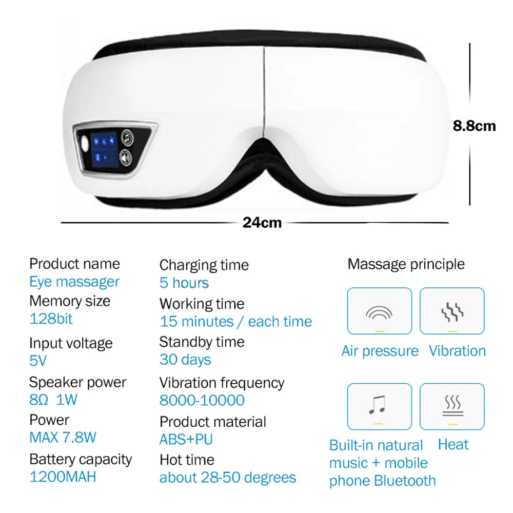 6D Smart Vibration Eye Massager – Hot Airbag Compress, Bluetooth Music Sleep Mask for Eye Relaxation & Fatigue Care