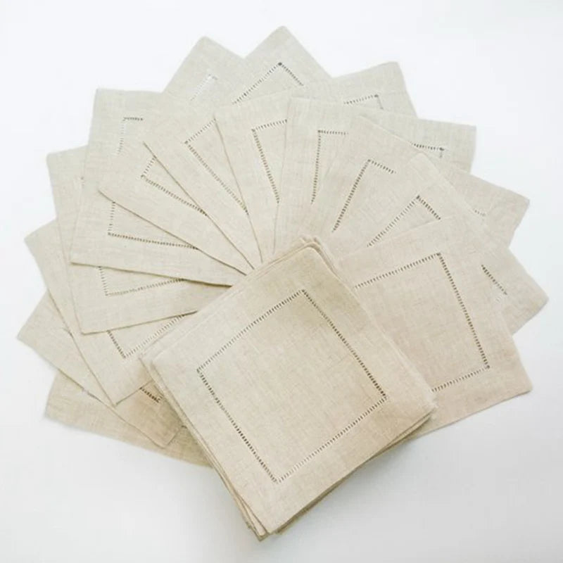 12PCS White Cocktail Napkins - Hemstitch Cotton Linen Dinner Napkins for Party & Wedding Table