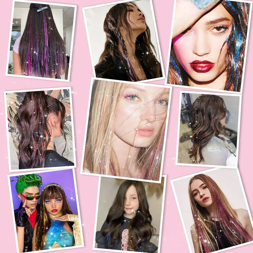 50PCS I-Tip Glitter Hair Extensions - Synthetic Fairy Tinsel Hair Strands for Women & Girls Party Hair Accessories