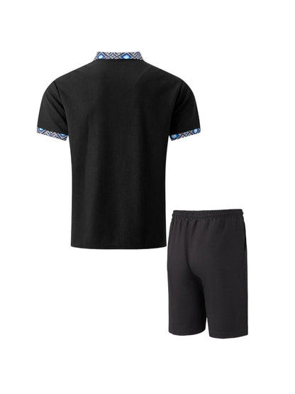 2025 Men's Summer Waffle Knit Short Set – Solid Color Zip-Up Lapel Shirt & Shorts | European & US Style