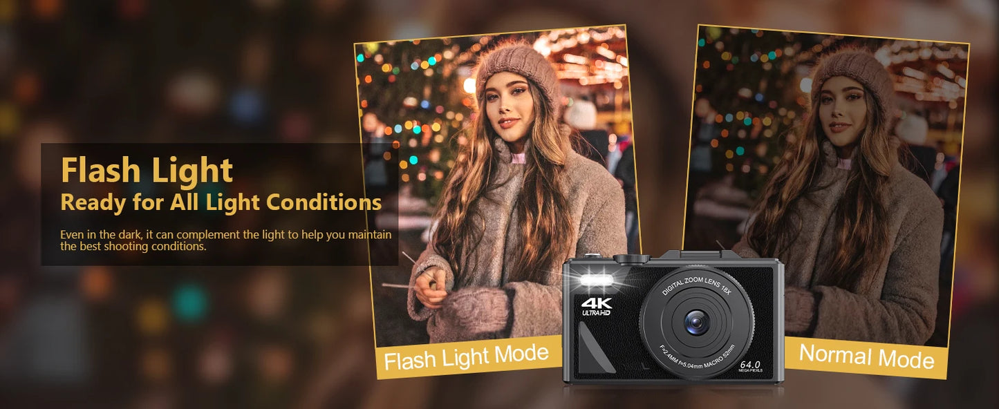 4K Camera for Photography – 18X Digital Zoom, 64MP Vlogging Camcorder, 3'' Flip Screen, WIFI Selfie Webcam for YouTube