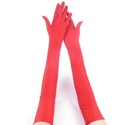 52CM Women’s Elegant Spandex Long Gloves – Thin Soft Stretch Sun Protection Gloves for Stage Performance, Driving, Riding & Cosplay Party Wear