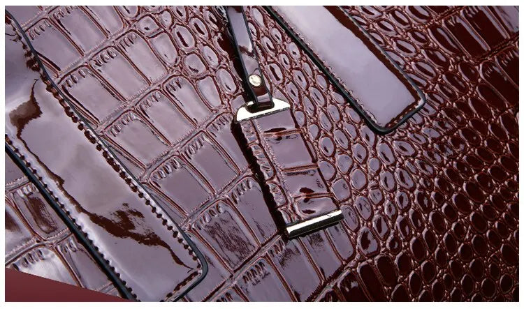 Luxury Vintage Crocodile Pattern Handbag – Women’s Large Leather Tote & Shoulder Bag
