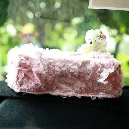 Pink Car Interior Accessories Set - Lace Steering Wheel Seat Belt Gear Shift And Mirror Covers For Women