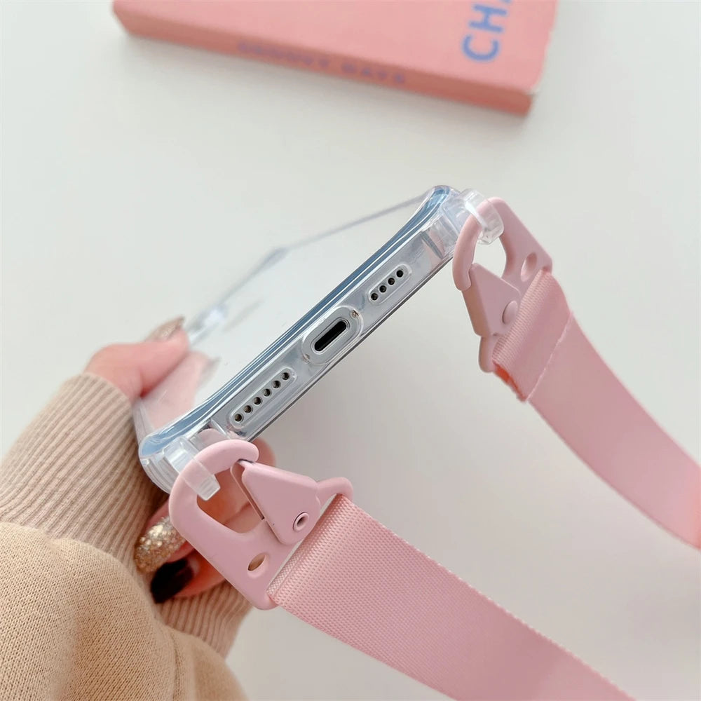 Crossbody Shoulder Strap Phone Case - Transparent Shockproof Cover for iPhone 17 Air, 16, 15, 14, 13 Pro Max & More