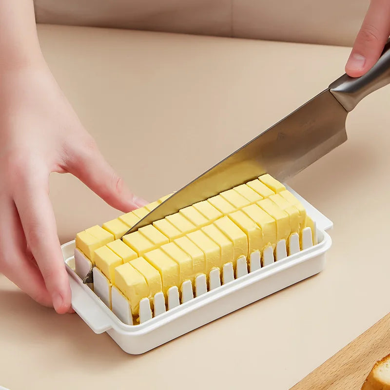 Solid Butter Box & Cheese Board Server: Handy Transparent Plastic Storage Container for Cheese - Crisper Keeper Case with Cutting Function