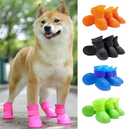 Set of 4 Pet Waterproof Anti-Slip Rain Shoes for Dogs and Cats - Outdoor Ankle Boots for Small, Medium, and Large Pets