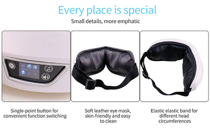 6D Smart Eye Massager — Vibration & Hot Airbag Compress, Bluetooth Music Eye Massage Glasses for Relaxation & Fatigue Relief