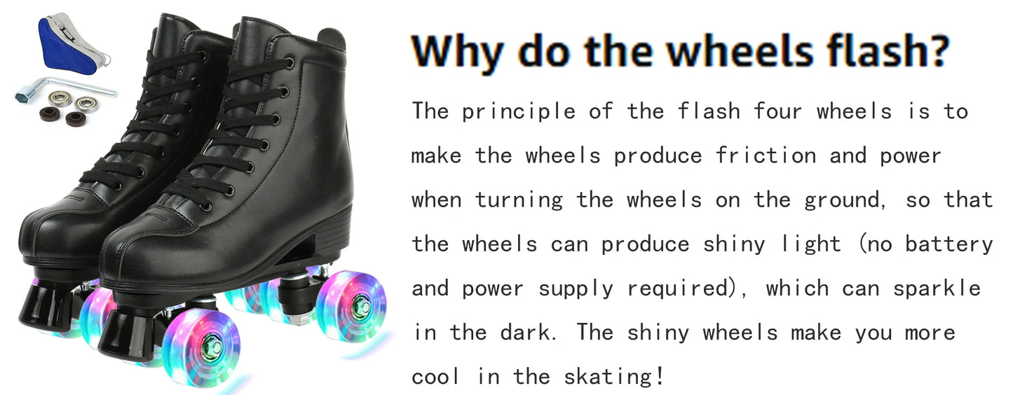 PU Leather Roller Skates – Inline & Quad Skating Shoes, Flashing 4-Wheel Sneakers, Europe Size, Training & Fun