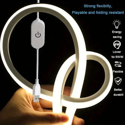 USB DC 5V LED Neon Strip Light – Dimmable Flexible Silicone Waterproof Tape with Touch Sensor for Indoor & Outdoor Room Decor