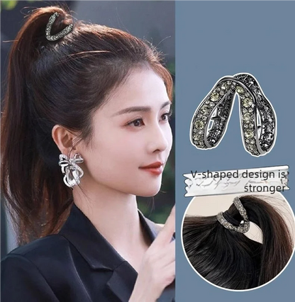 Rhinestone V-Shaped Hair Claw Clip - High Ponytail & Bun Styling Accessory