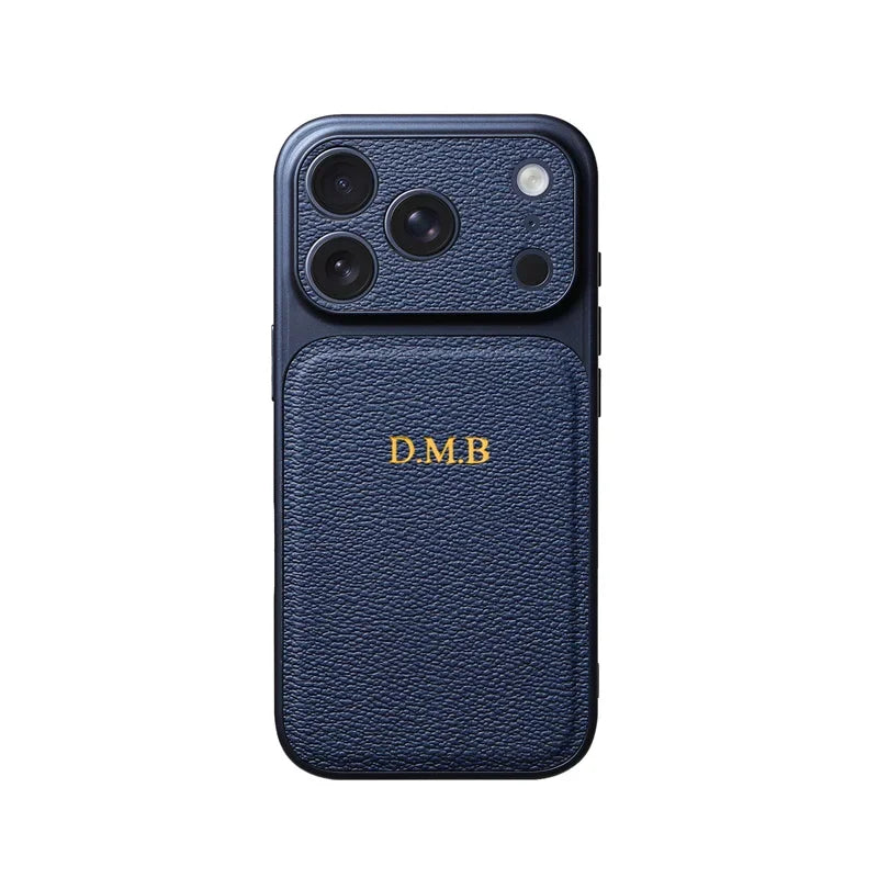 Personalized Initial Leather iPhone Case - Luxury Gold & Silver Monogram Cover with Lens Protection for iPhone 13–17 Series