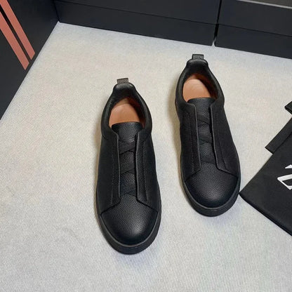 Men's Summer Casual Shoes — Top Layer Cow Leather, Breathable Luxury Deer Skin Slip-On Sneakers