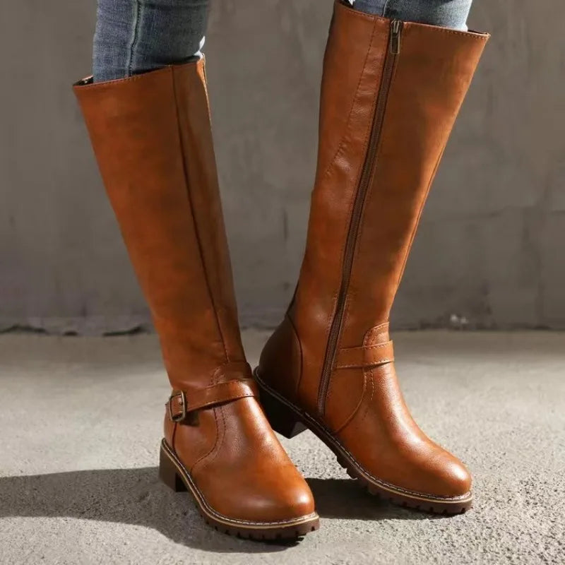2024 Women’s Over-the-Knee Riding Boots – Winter Chunky Heel Round Toe Buckle Platform Shoes