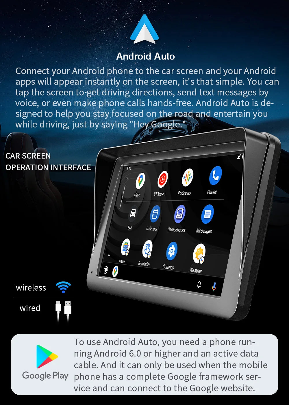BQCC 7-inch Car Radio Multimedia Player – Wireless CarPlay & Android Auto, Touch Screen with Sun Visor (5300)