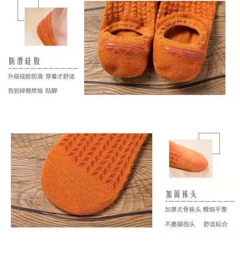 5 Pairs Women's Silicone Invisible Boat Socks - Summer Solid Color Ankle Socks, Soft Cotton Slipper, Size 35-40 EUR