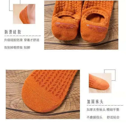 5 Pairs Women's Silicone Invisible Boat Socks - Summer Solid Color Ankle Socks, Soft Cotton Slipper, Size 35-40 EUR