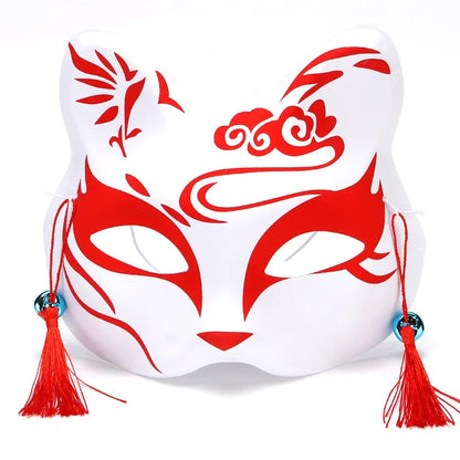 Hand-Painted Fox Mask –  Anime-Inspired Half-Face Cosplay Mask for Raves, Festivals, Masquerade Parties & Costumes