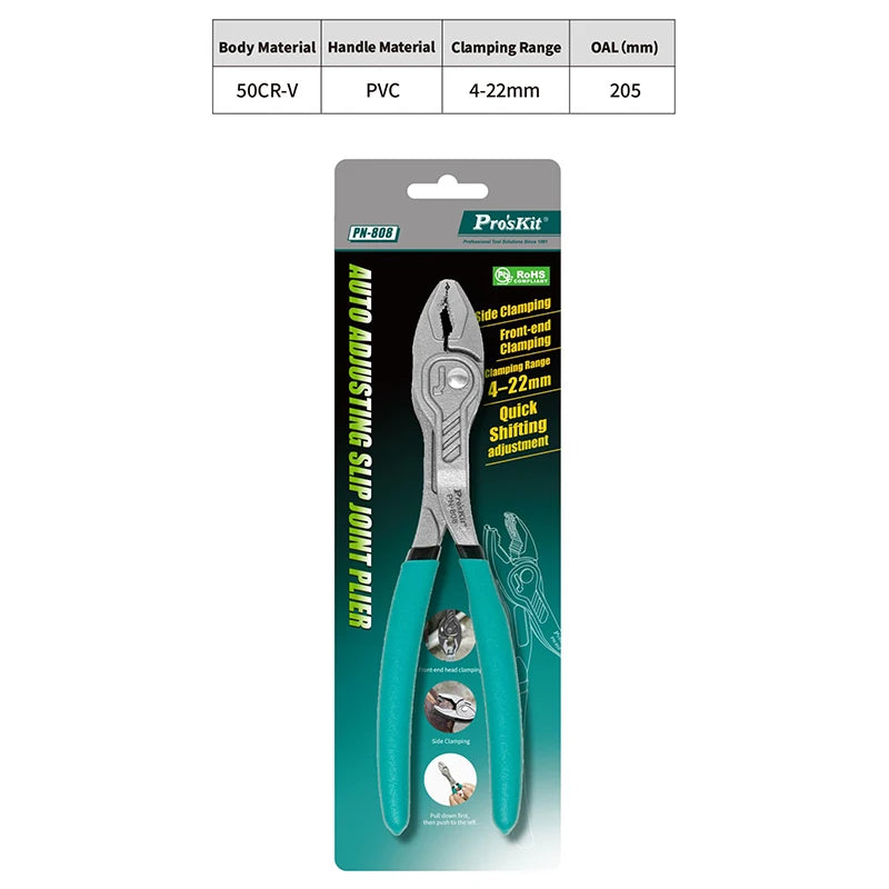 Pro’sKit PN-808 8-Inch Multifunctional Pliers - Adjustable Water Pump, Pipe & Groove Joint Pliers