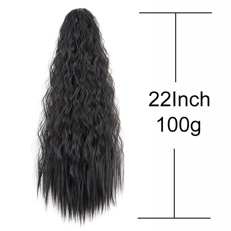 22-Inch Kinky Curly Ponytail Extension - Synthetic Drawstring Clip-In Hairpiece for Women