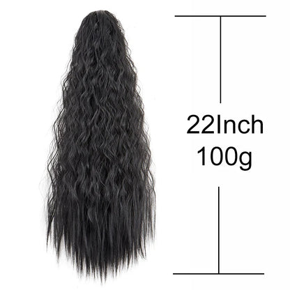 22-Inch Kinky Curly Ponytail Extension - Synthetic Drawstring Clip-In Hairpiece for Women