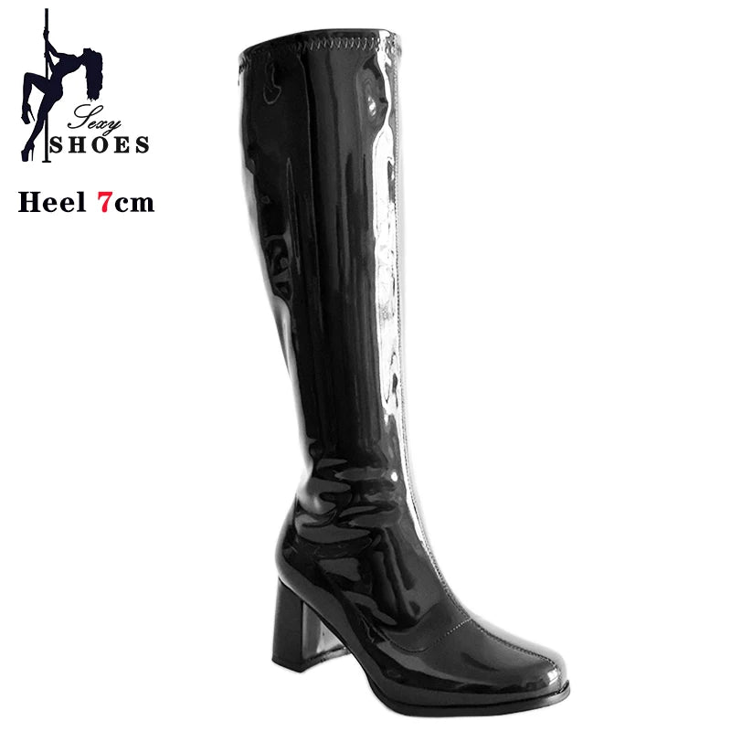 Women’s 7cm Retro Gogo Boots - Custom Color Knee-High Square Heel Party Boots with Zip