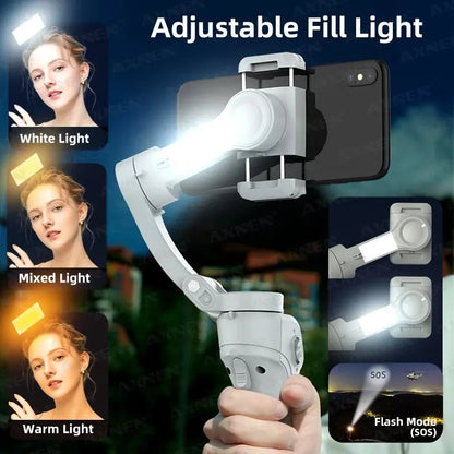 HQ6 3-Axis Gimbal Handheld Stabilizer – With Fill Light, Face Tracking, Anti-Shake for Android & iPhone Video Recording
