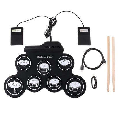 2022 New Folding Silicone Hand Roll USB Electronic Drum Kit – Portable Practice Pad with Drumsticks & Sustain Pedal
