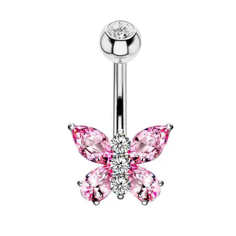 Stainless Steel CZ Belly Button Piercing – Heart & Butterfly Navel Barbell Jewelry for Women Sexy Navel Ring