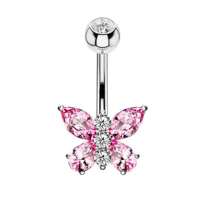 Stainless Steel CZ Belly Button Piercing – Heart & Butterfly Navel Barbell Jewelry for Women Sexy Navel Ring