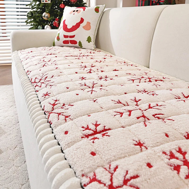 Christmas Sofa Mat Cover – Winter Warm Non-Slip Plush Cushion, Thicken Tatami for Living Room Home Decor