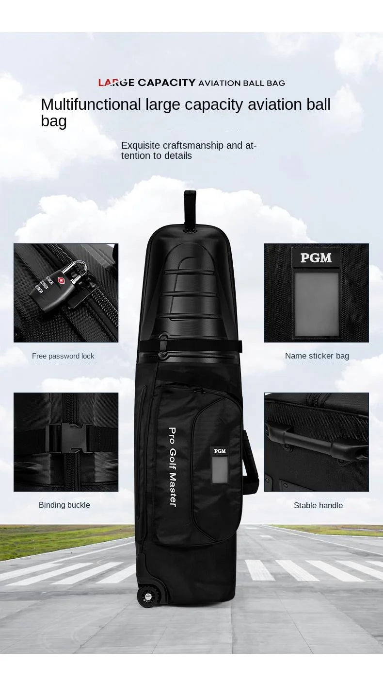 PGM Golf Aviation Bag – Hard Shell Anti-Collision Travel Bag with Roller Skating Belt, Men & Women, HKB014