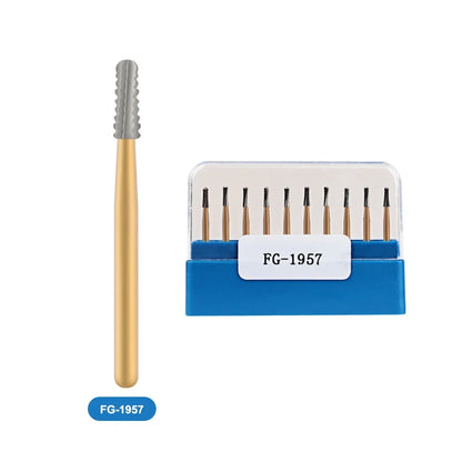 10Pcs/Box FG1957/FG1958 Dental Carbide Burs - Golden High-Speed Tungsten Steel for Crown Metal Cutting, Dentistry Tools
