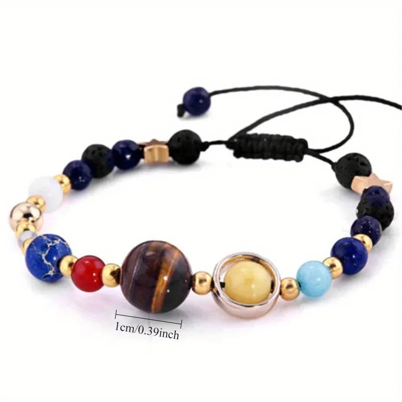 Cosmic Solar System Bracelet – Natural Stone & Resin Planet Bead Adjustable Bangle for Women & Men Galaxy Jewelry
