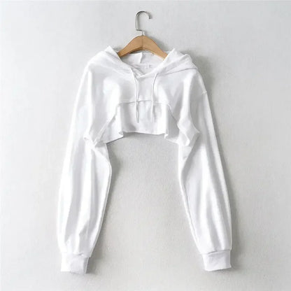 Women’s Irregular Crop Hoodie – Ultra-Short Y2K Style Long Sleeve Sweatshirt
