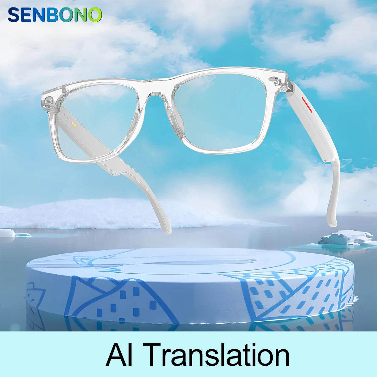 SENBONO Smart AI Translation Glasses – Real-Time Translation in 100+ Languages with Bluetooth Music, Built-in Mic & Speakers