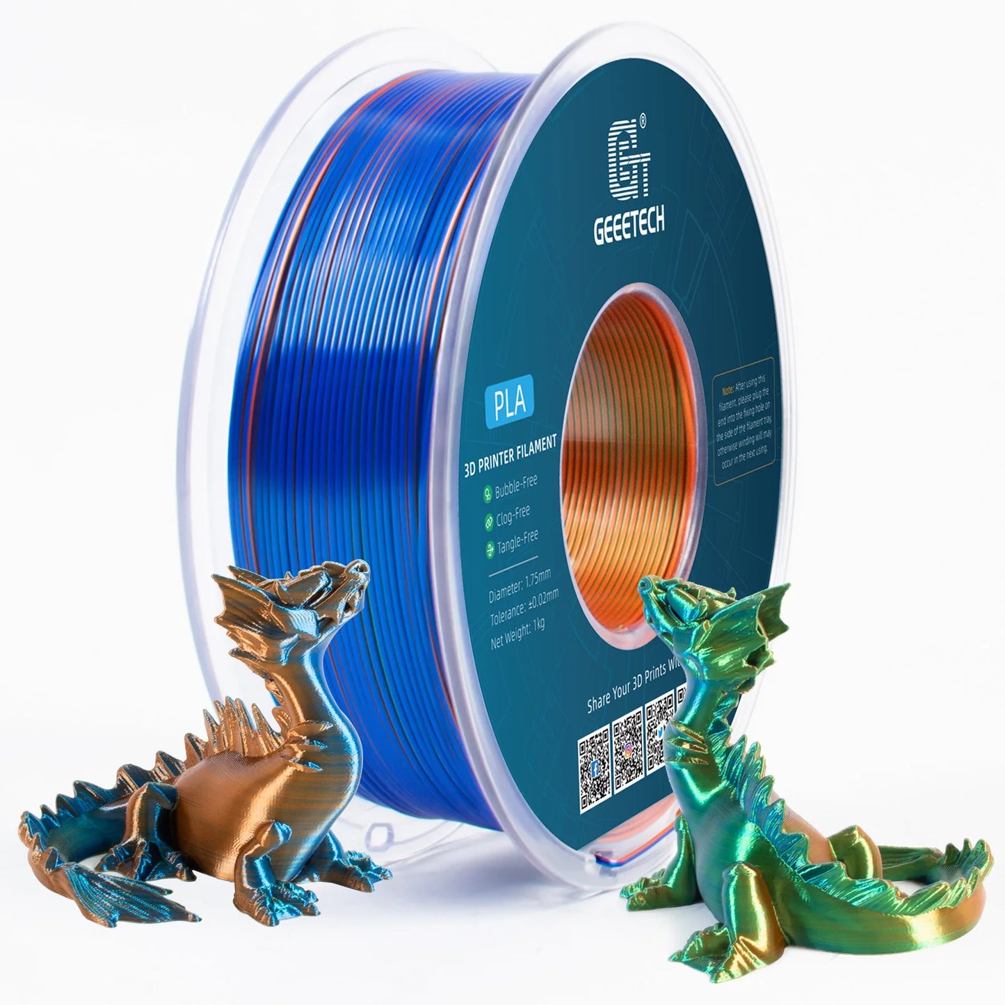 Geeetech Tri-Color Silk PLA 3D Printer Filament – 1.75mm, 1KG Spool, Vacuum Pack, Special Colors