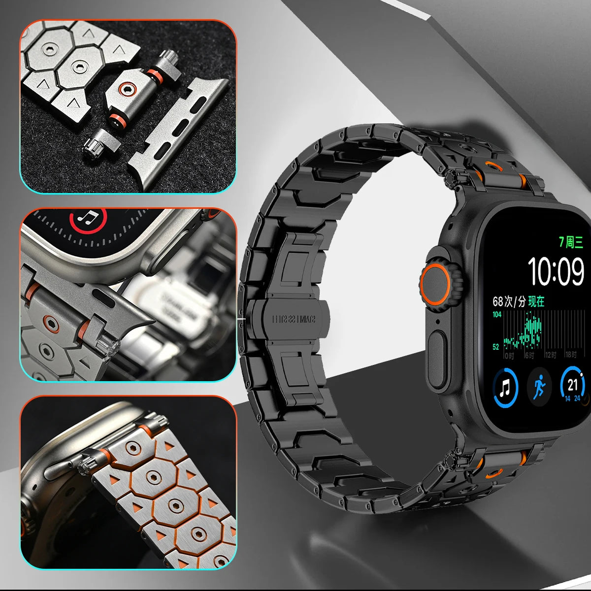 Luxury Titanium Color Apple Watch Band – Stainless Steel Metal Bracelet Strap for Ultra 2, Series 10–5, 42/44/45/49mm iWatch