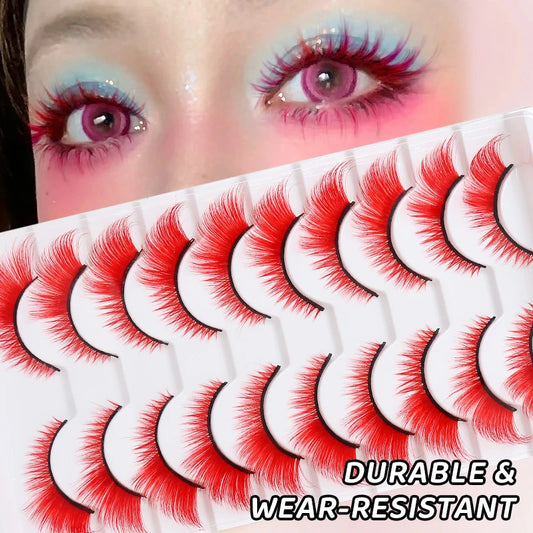 Colorful Halloween False Eyelashes – Blue, Red & Pink Cosplay Fake Lash Extensions for Makeup Looks