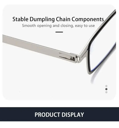 Unisex Folding Reading Glasses – Full Metal Frame, Transparent Lenses, Anti-Blue Light with Case