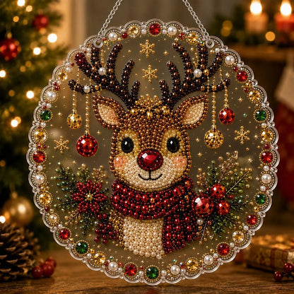 DIY Christmas Pearl Diamond Painting Pendant - Acrylic 2D Bead Craft for Holiday Window & Wall Decor