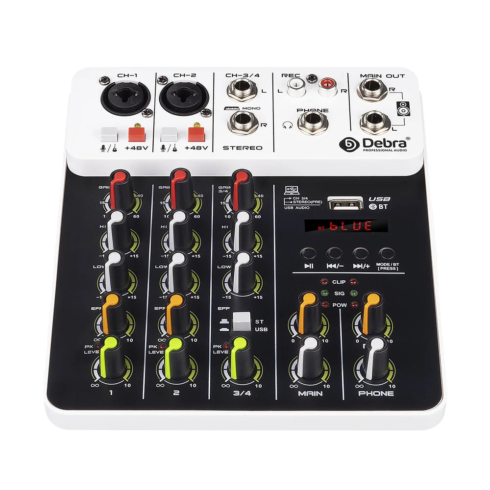 Debra V8 8-Channel Audio Mixer – Bluetooth & USB Mixer with 48V Phantom Power, Delay/Repeat Effects for PC Recording & Sound Console
