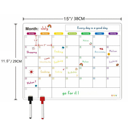 Magnetic Fridge Calendar — Monthly & Weekly Planner Whiteboard with Pen, Dry Erase Message & Sticker Board