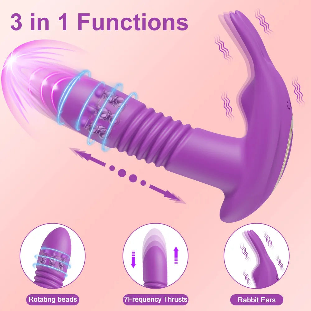 Bluetooth Thrusting Vibrator for Women - APP Controlled Rotating Telescopic Dildo - Remote G-Spot Massage Clitoris Stimulator Sex Toy