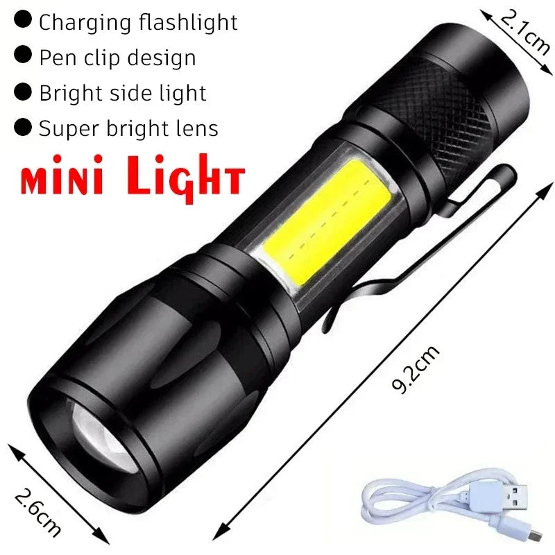 Mini 3 LED Rechargeable Flashlight with Pen Clip – Portable Waterproof Emergency Torch for Night Walking & Outdoor Use High Brightness Spotlight Light