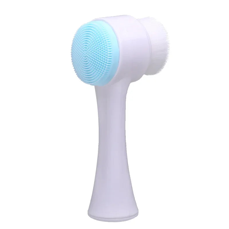3D Double-Sided Silicone Facial Cleansing Brush – Soft Bristles Manual Massage Exfoliator for Deep Face Wash