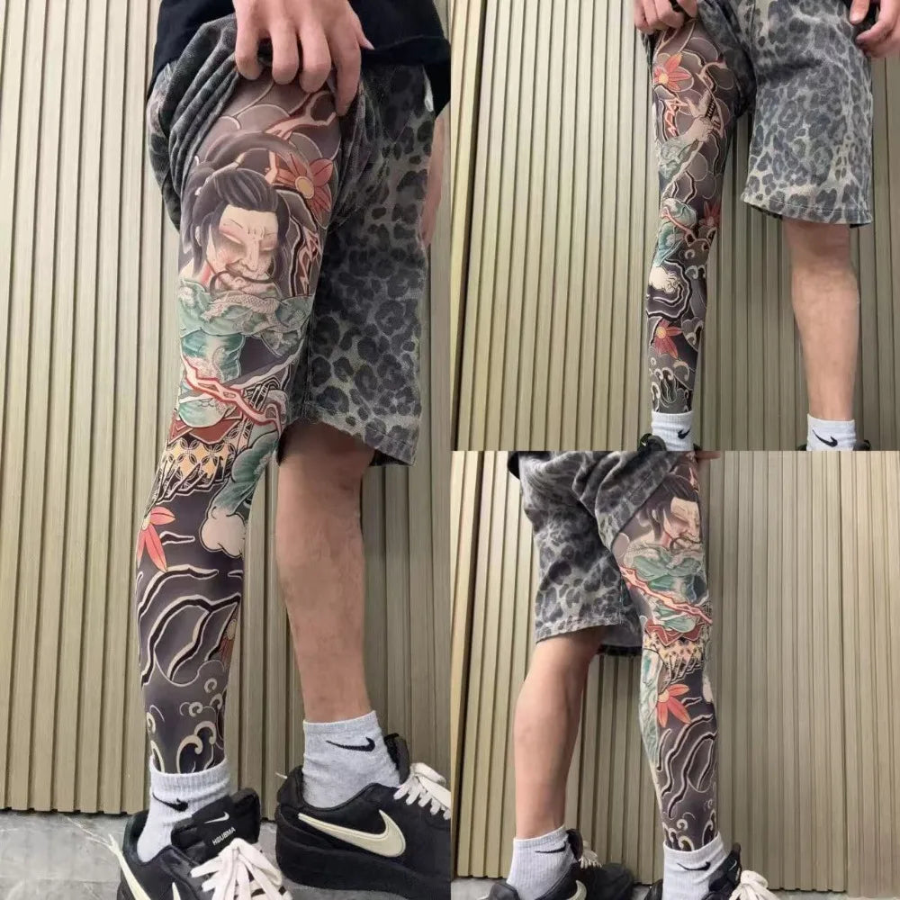 Full Leg Tattoo Socks - Sun-Proof Elastic Stockings for Cycling, Fishing & Casual Wear