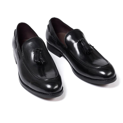 Men’s Genuine Leather Tassel Loafers - Handmade Slip-On Casual Dress Shoes for Office Wedding and Daily Wear