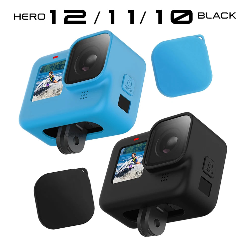 Protective Silicone Case for GoPro Hero 12/11/10/9 Black – Tempered Glass Screen Protector & Lens Cap Cover Accessory