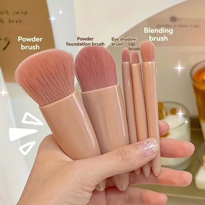 5Pcs Portable Makeup Brush Set - Foldable Travel Kit with Mirror Mini Cosmetic Brushes for Beauty On The Go